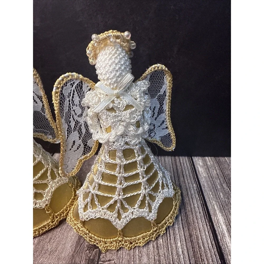 Angel Crocheted Lace with Pearl Beads Halo Wreath Cream Off White  Vintage